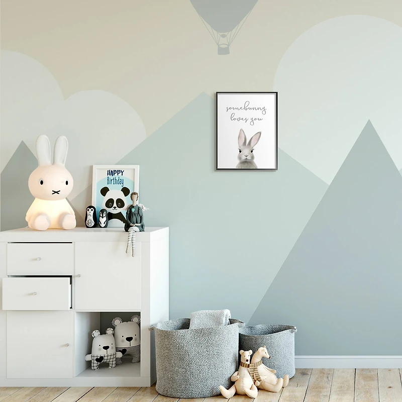 Stupell Industries Somebunny Loves You Quote Grey Rabbit Animal Pun in Frame Wall Art