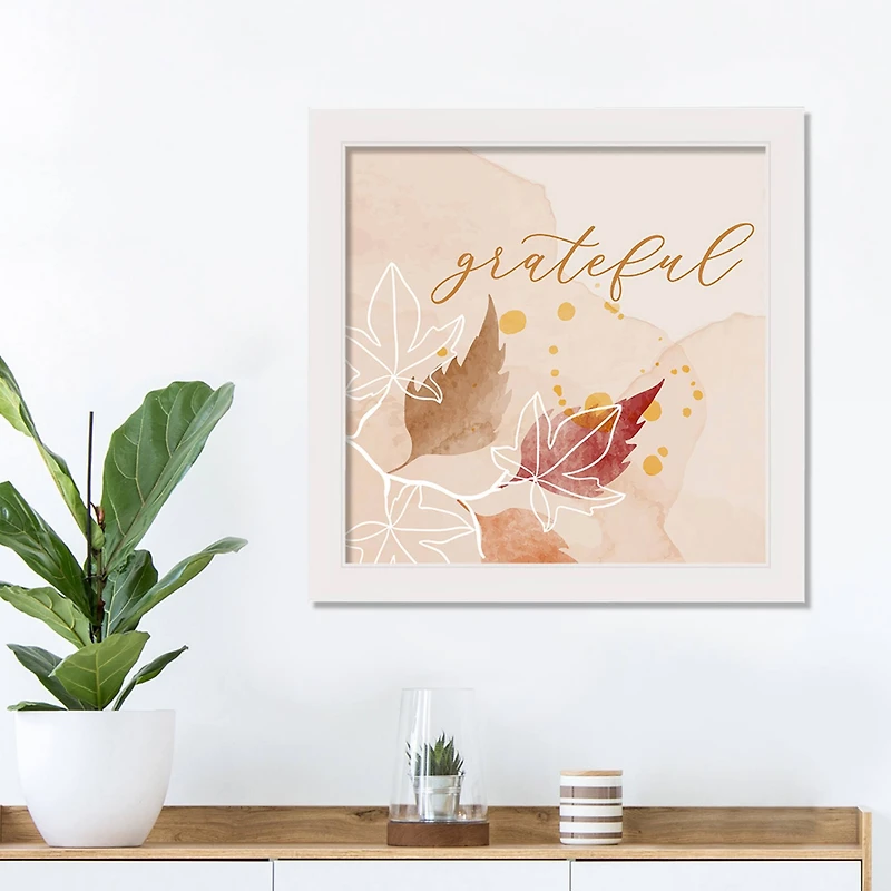 Grateful Fall Foliage Wall Art in White Frame
