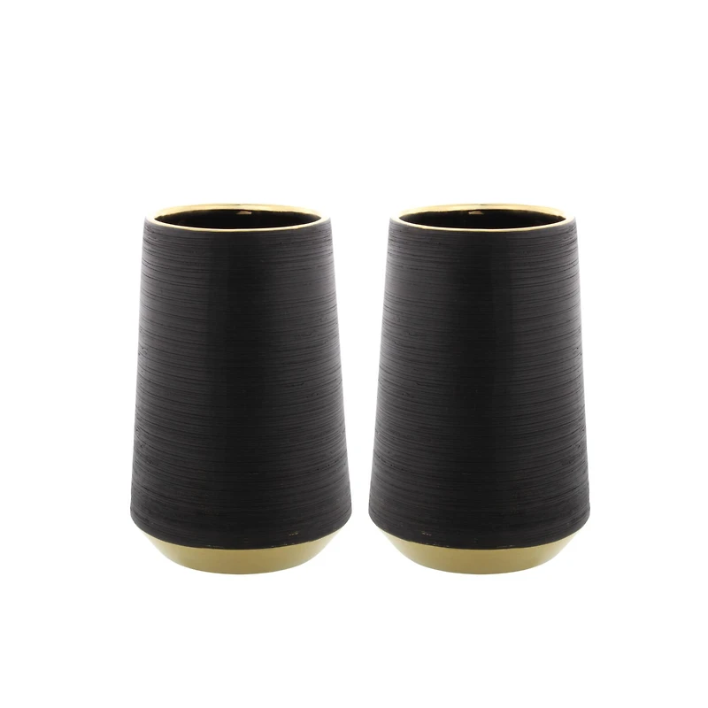 CosmoLiving by Cosmopolitan Set of 2 Black Porcelain Glam Vase, 5" x 8"