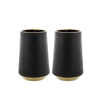 CosmoLiving by Cosmopolitan Set of 2 Black Porcelain Glam Vase, 5" x 8"
