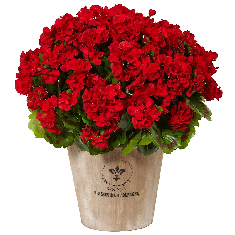 22" Red Geranium in Farmhouse Style Planter