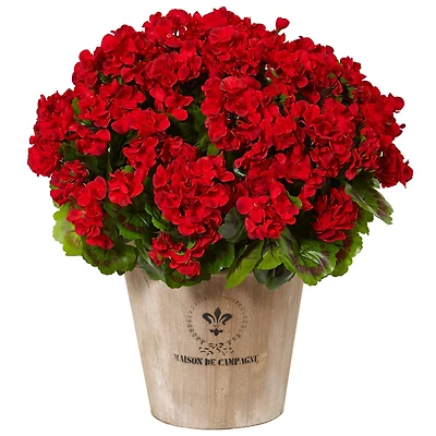 22" Red Geranium in Farmhouse Style Planter