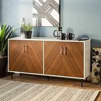 Walker Edison 58" Teak Bookmatch & White Mid Century Modern TV Buffet