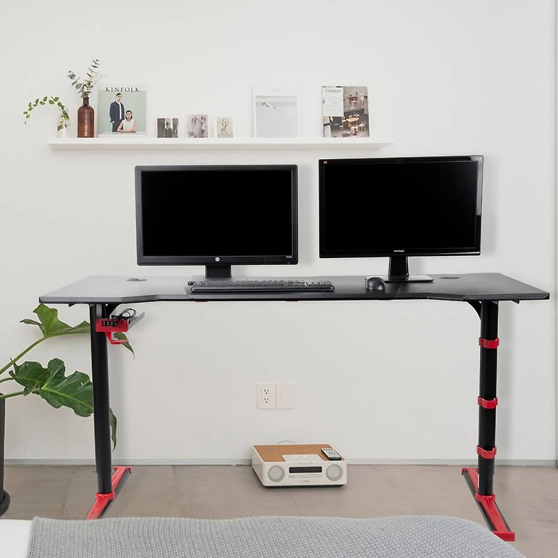 Mind Reader 59" Red & Black Gaming Desk with USB Hub & Headphone Holder