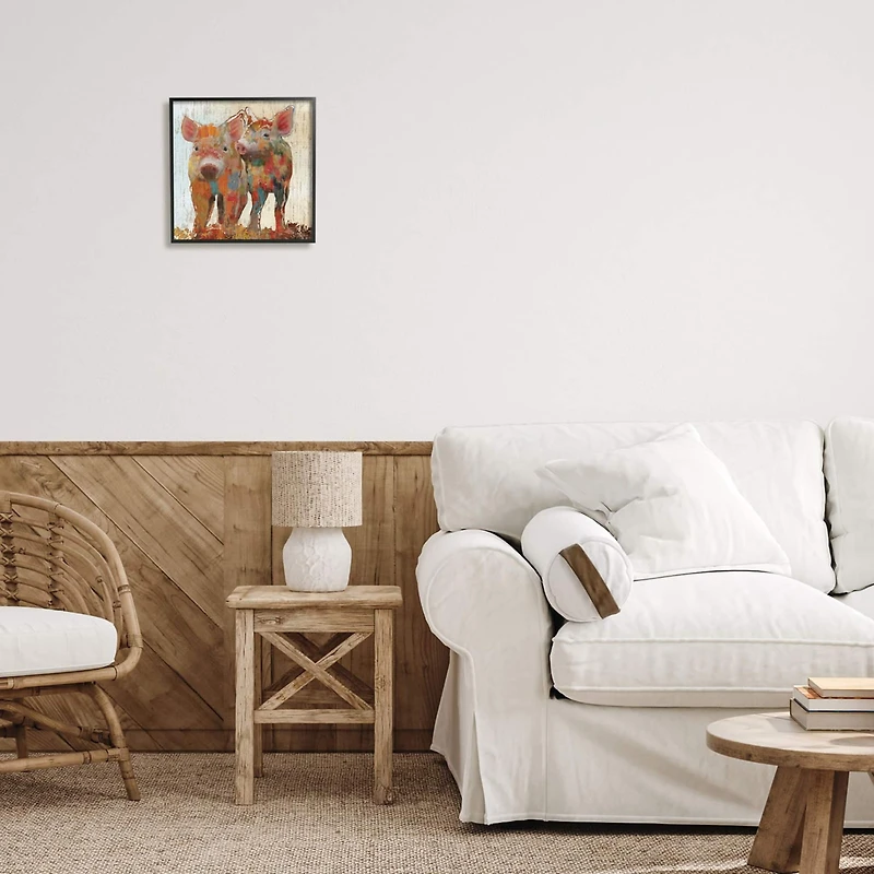 Stupell Industries Rustic Farm Pigs Abstract Contemporary Patchwork Pattern Framed Wall Art