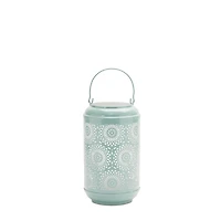 Green Punched Metal Lantern Candle Holder Set