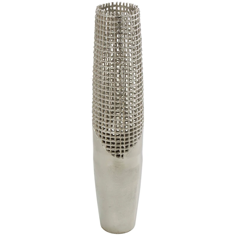 29" Silver Aluminum Tall Grid Inspired Vase with Open Frame Design