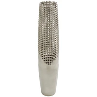 29" Silver Aluminum Tall Grid Inspired Vase with Open Frame Design