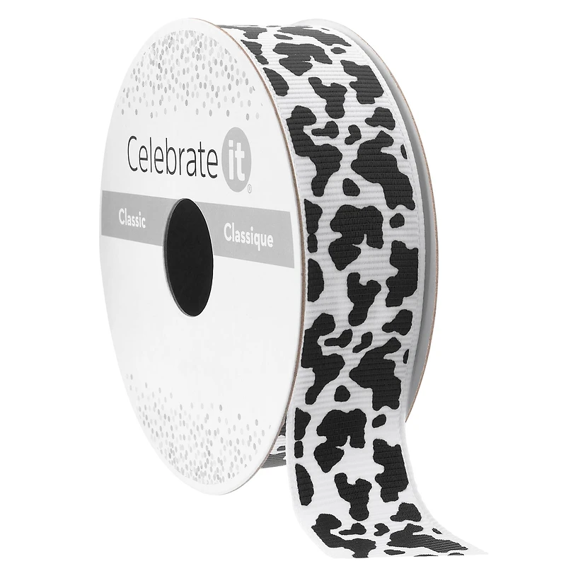 7/8" x 7yd. Black & White Cow Print Ribbon by Celebrate It® Classic