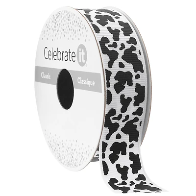 7/8" x 7yd. Black & White Cow Print Ribbon by Celebrate It® Classic