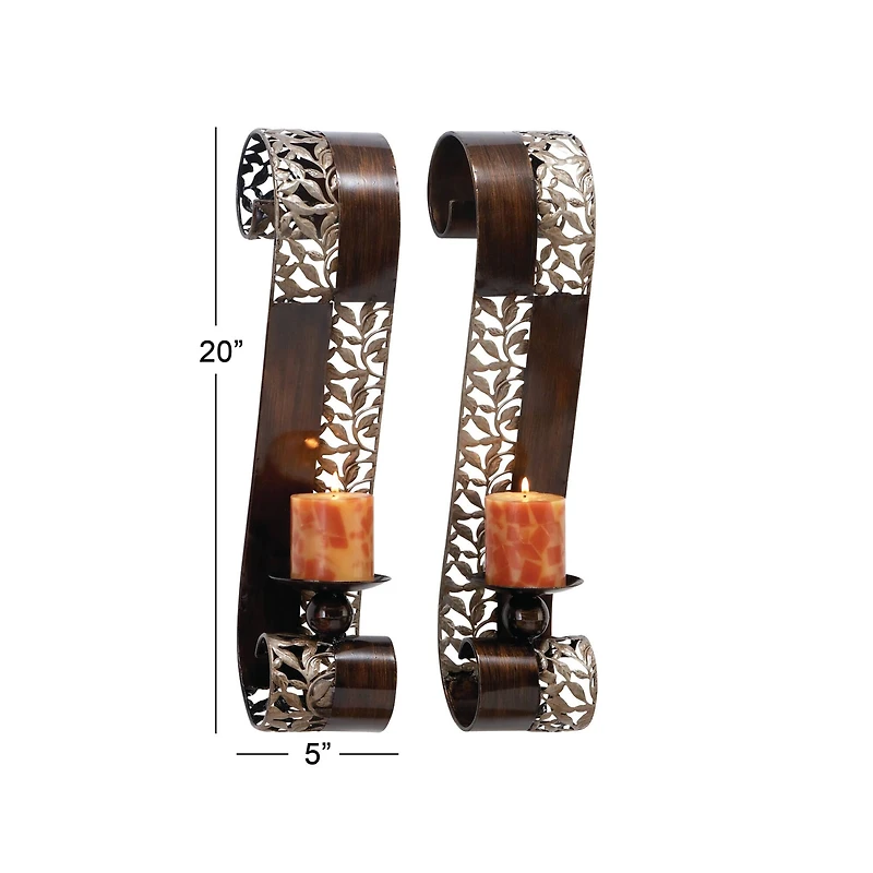 20" Brown Metal Traditional Wall Sconce, 2ct.