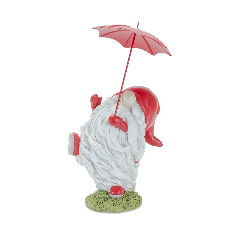 Whimsical Dancing Garden Gnome Figurines with Umbrellas Set