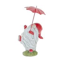 Whimsical Dancing Garden Gnome Figurines with Umbrellas Set