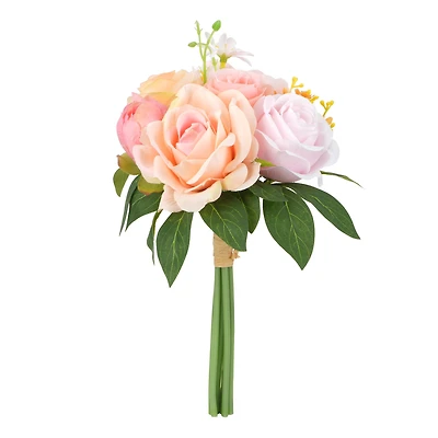 12" Coral & Pink Rose, Peony & Baby's Breath Bouquet by Ashland®