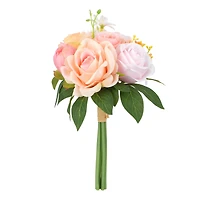 12" Coral & Pink Rose, Peony & Baby's Breath Bouquet by Ashland®