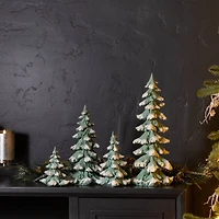 Flocked Seafoam Pine Tree with Carved Design Set