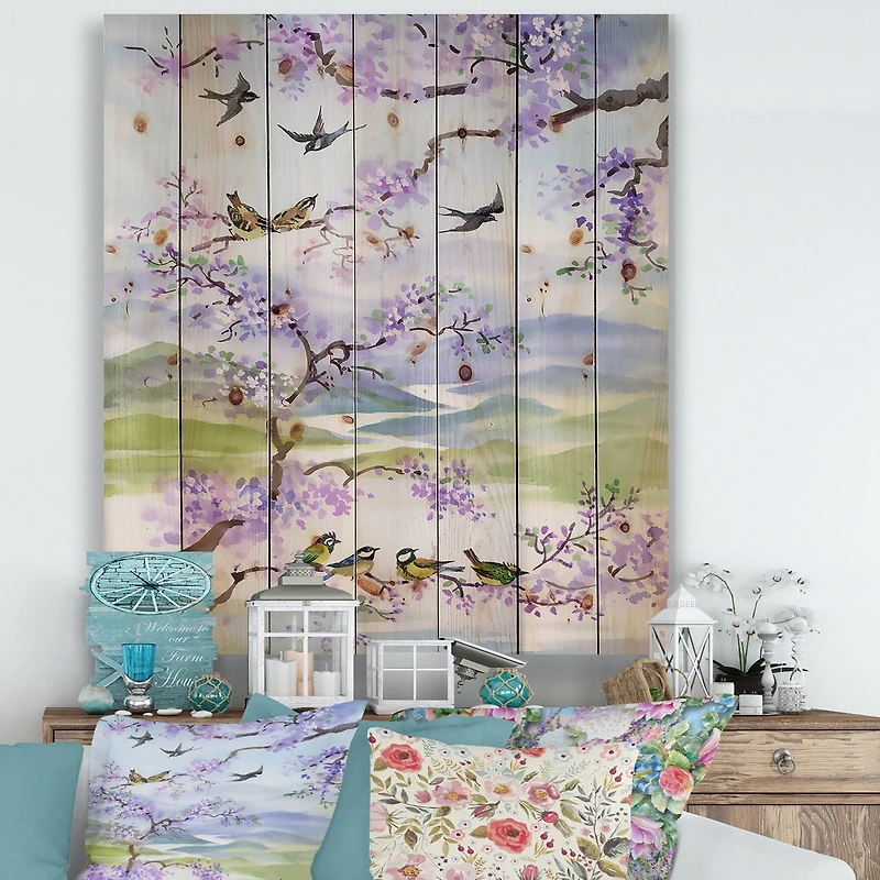 Designart - Birds On Cherry Branch