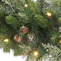 Haute Decor Pre-Lit 6ft. Long Bergen Pine & Gold Accents Artificial Garland, Soft White LED Lights