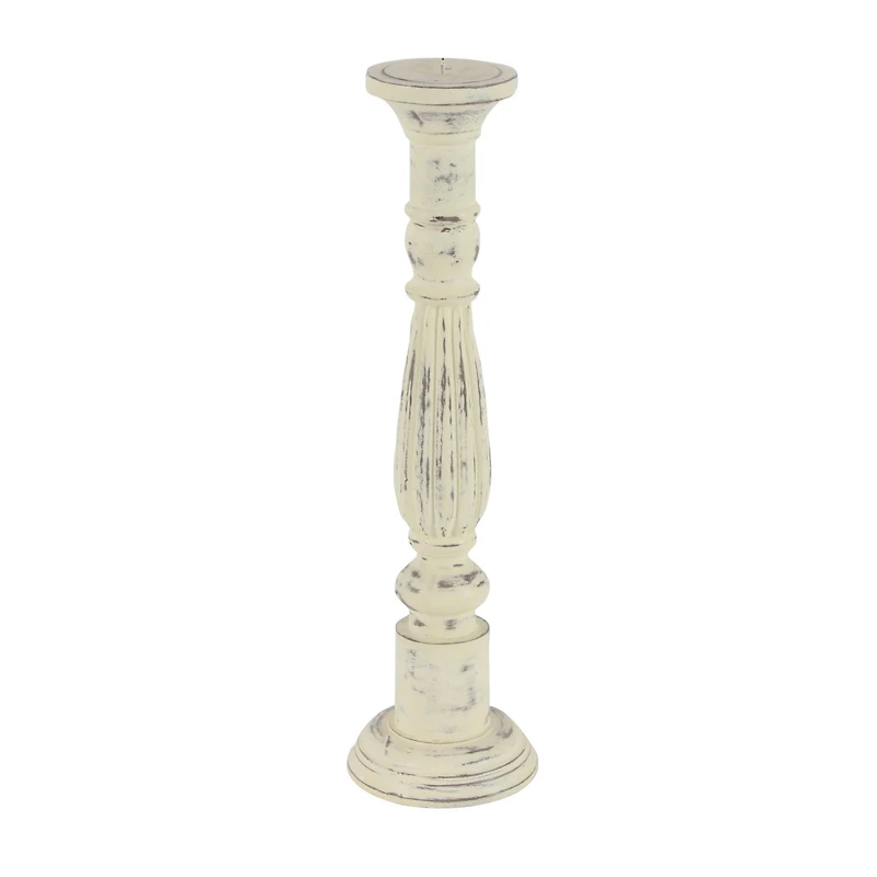 Distressed White Mango Wood Traditional Pillar Candle Holder