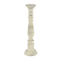 Distressed White Mango Wood Traditional Pillar Candle Holder