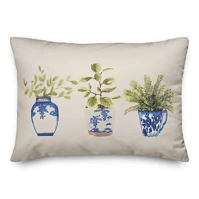 Potted Plants Blue White 14" x 20" Throw Pillow