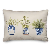 Potted Plants Blue White 14" x 20" Throw Pillow