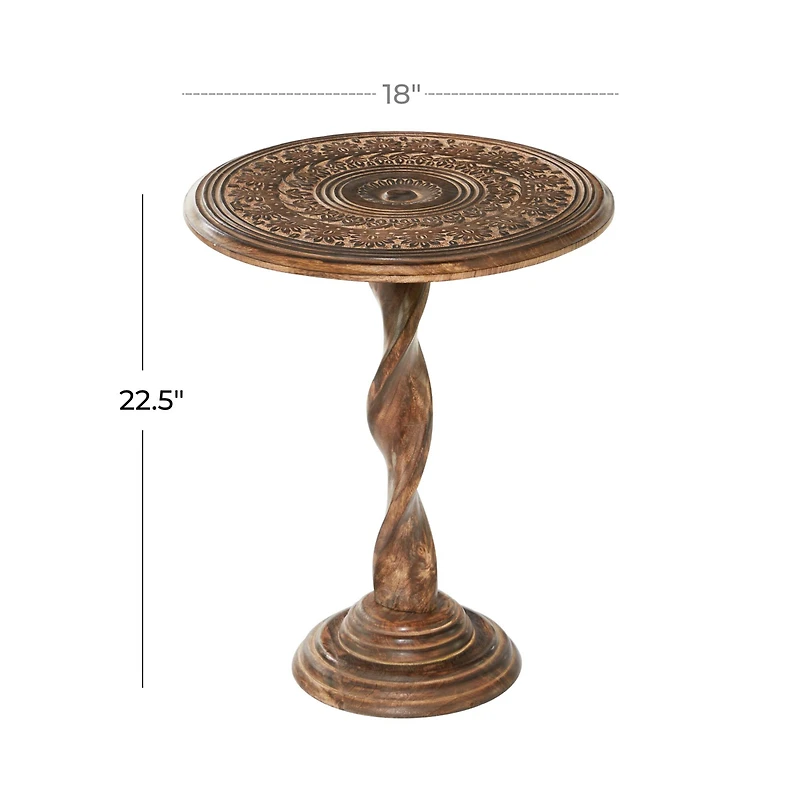 22" Brown Traditional Mango Wood Accent Table