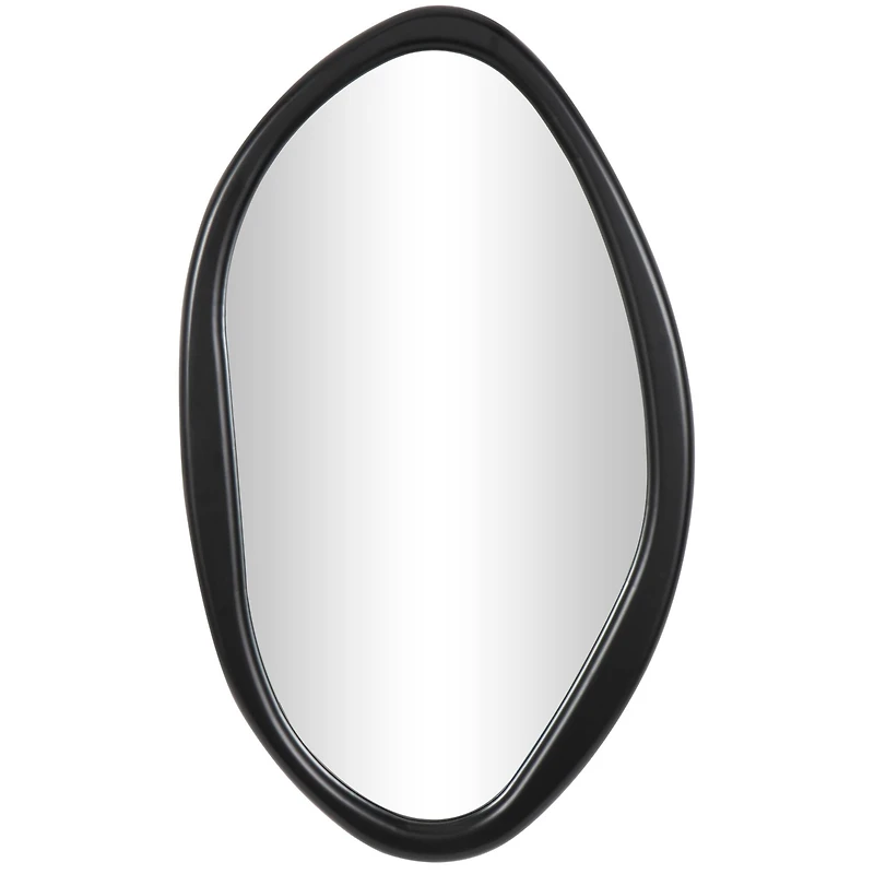 39" Black Wooden Abstract Oval Framed Wall Mirror