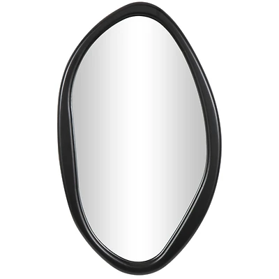 39" Black Wooden Abstract Oval Framed Wall Mirror