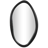 39" Black Wooden Abstract Oval Framed Wall Mirror