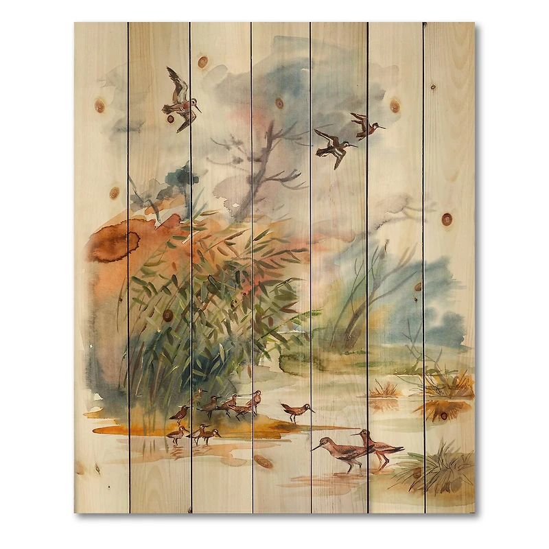 Designart - Autumn Landscape With Flying Over The Water