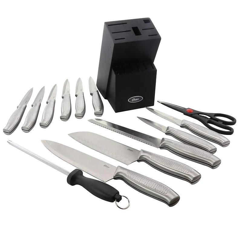 Oster Edgefield 14 Piece Stainless Steel Cutlery Knife Set with Black Knife Block