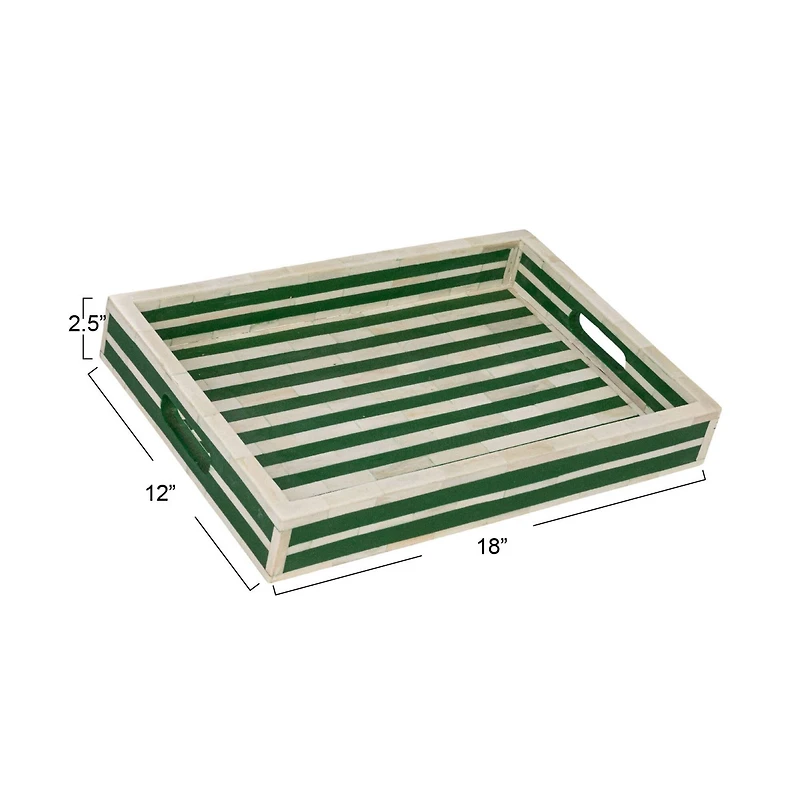Hello Honey® 18" Green & Cream Reclaimed Wood Tray with Handles