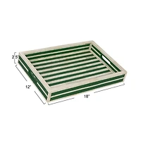 Hello Honey® 18" Green & Cream Reclaimed Wood Tray with Handles