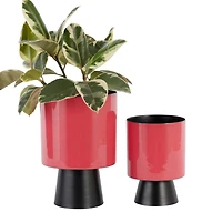 Red & Black Metal Modern Planter Set