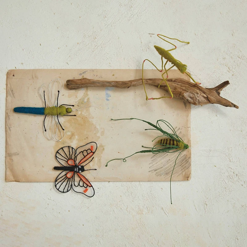 Hello Honey® 4 Pack Wire Insect Handmade Wool Felt Ornaments