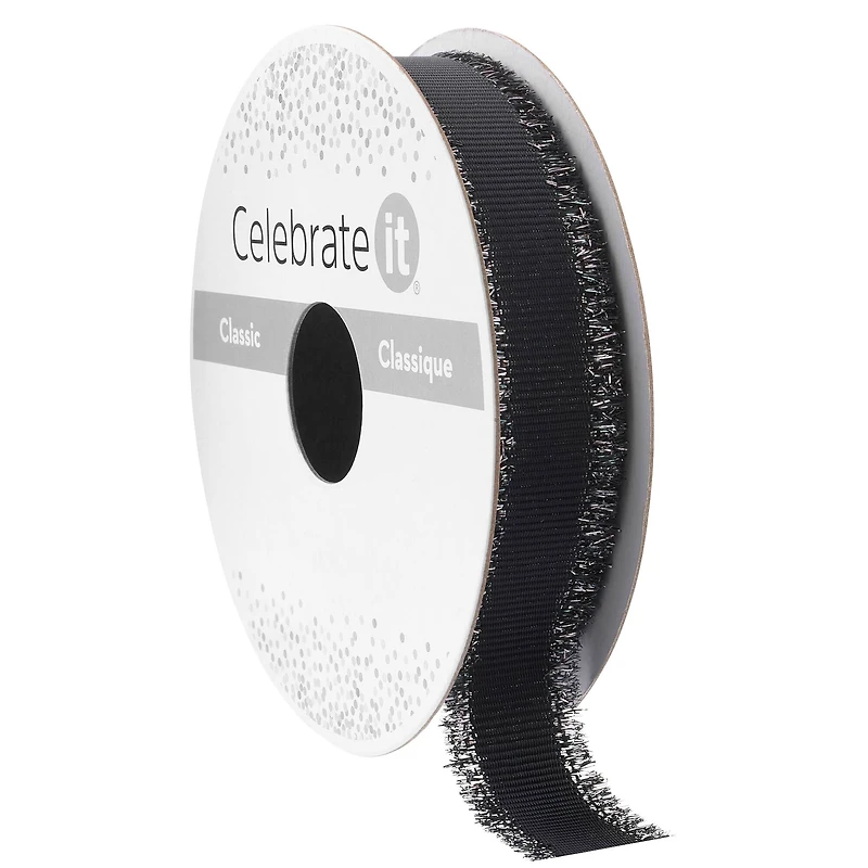 5/8" x 7yd. Black Metallic Fringe Ribbon by Celebrate It™ Classic