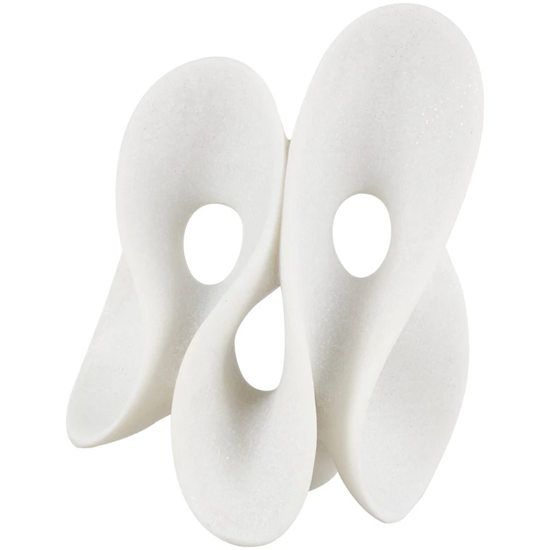 12.5" White Polystone Abstract Wavy Shaped Sculpture with Cutouts and Speckled Texturing