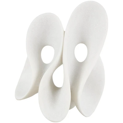 12.5" White Polystone Abstract Wavy Shaped Sculpture with Cutouts and Speckled Texturing