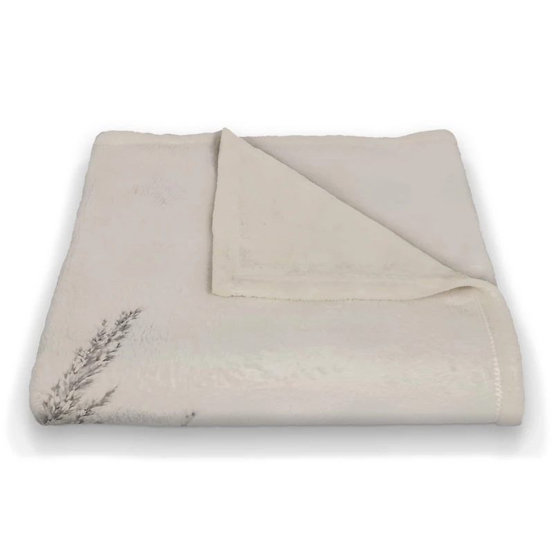 50" x 60" Black & White Field Grasses Coral Fleece Blanket