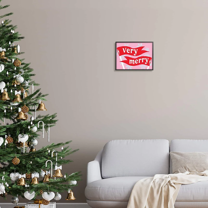 Stupell Industries Very Merry Bold Holiday Flags Framed Giclee Art