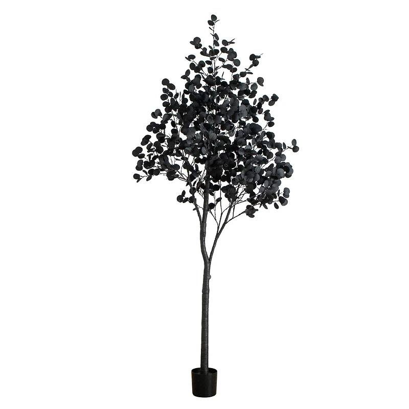 9ft. Pre-Lit Artificial Halloween Black Eucalyptus Tree with 700 Orange & Purple LED Lights