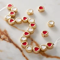 Red & White Enamel Metal Round Heart Beads, 8mm by Bead Landing™