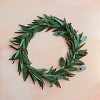 Hello Honey® 20" Green & Red Round Handmade Wool Felt Leaves Wreath with Berries