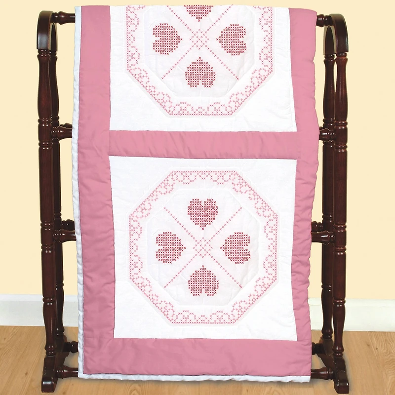 Jack Dempsey Stamped for Cross Stitch Hearts & Lace Quilt Blocks