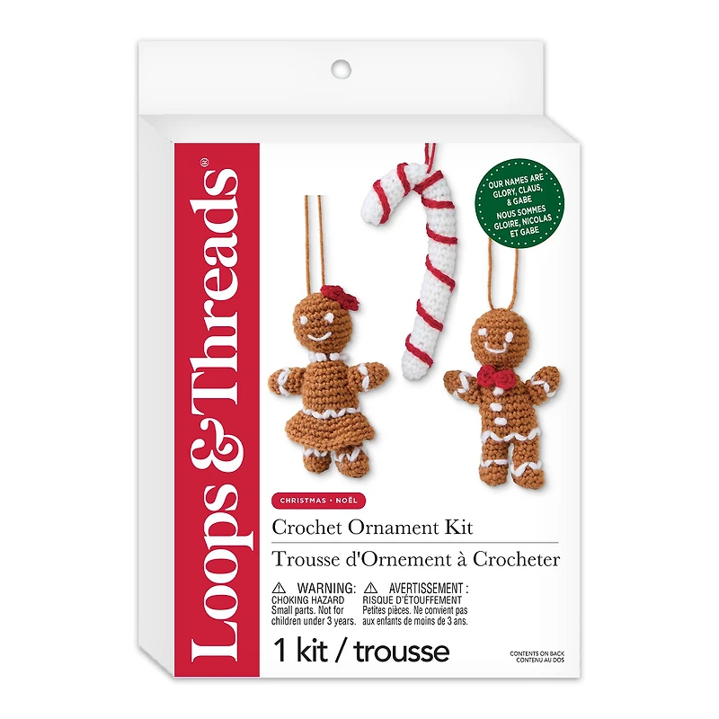 Intermediate Gingerbread Cookies & Candy Cane Amigurumi Crochet Ornament Kit by Loops & Threads®