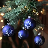 4ct. 3" Royal Blue & White Snowflake Ball Glass Ornaments