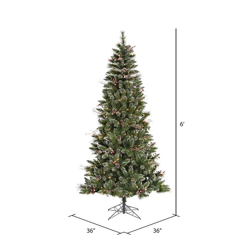 6ft. Pre-Lit Snow Tipped Pine & Berry Artificial Christmas Tree, Clear Dura-Lit® Lights