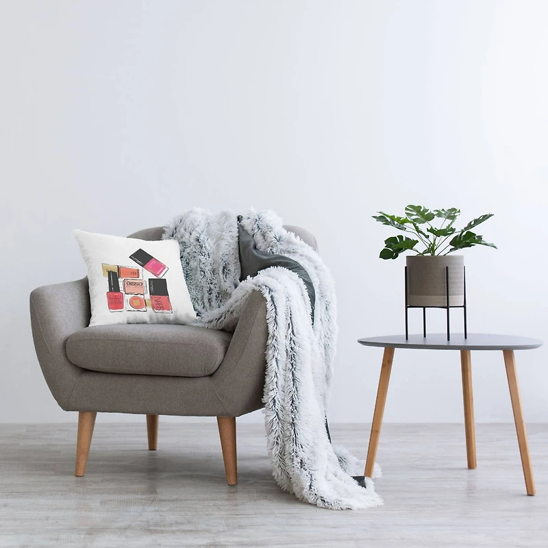 Stupell Industries Fashionista Pink Nail Polish Glam Brands Stacked Throw Pillow, 18" x 18"