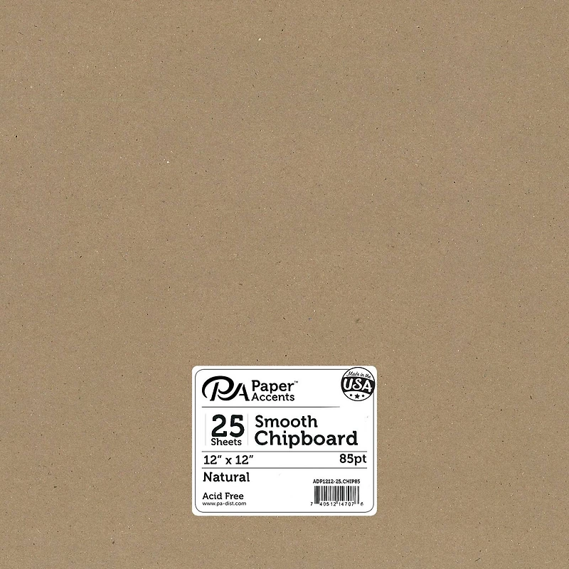 PA Paper™ Accents Natural 12" x 12" 85pt. Heavy Chipboard, 25 Sheets